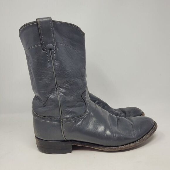 Justin Boots Mens 9D Gray Leather Roper Western Cowboy 3025 VTG USA - Picture 2 of 10